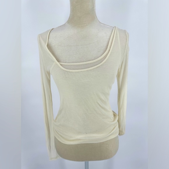 Zara Tops - ZARA | Women’s M Medium Cream Double Layer Long Sleeve Thin Top